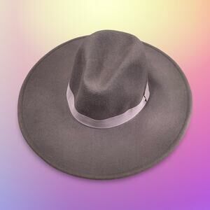 Lucky Brand Wool Panama Hat Gray Blush 4” Wide Brim Boho Chic NWT LK50039